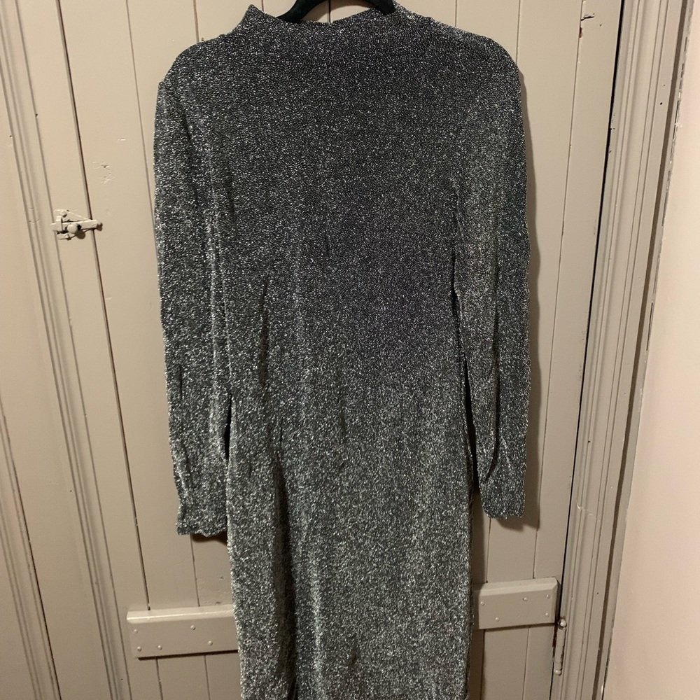 Navy and silver sparkle dress mid length and lots of stretch, fully lined
